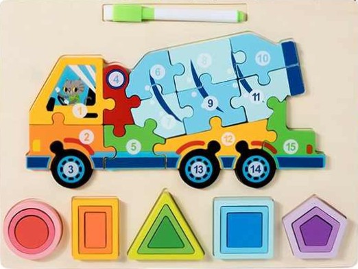 KTC01263 - Wooden Jigsaw Puzzle With Geometric Shapes - Cement Mixer